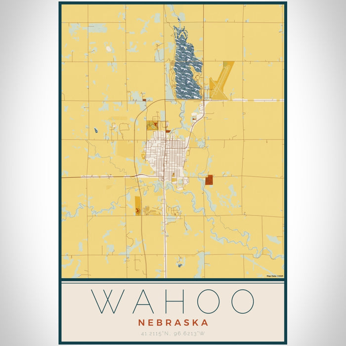 Wahoo Nebraska Map Print Portrait Orientation in Woodblock Style With Shaded Background