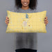 Person holding 20x12 Custom Wahoo Nebraska Map Throw Pillow in Woodblock