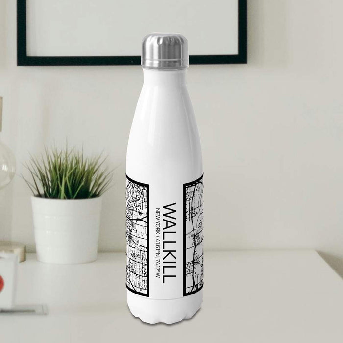 Wallkill New York Custom City Map Inscription Coordinates on 17oz Stainless Steel Insulated Cola Bottle in Stainless in Matte White