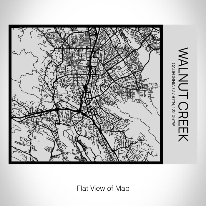 Rendered View of Walnut Creek California Map on 20oz Stainless Steel Insulated Bottle with Bamboo Top with printed Tactile Lines Map in Black