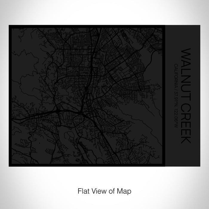 Rendered View of Walnut Creek California Map on 20oz Stainless Steel Insulated Bottle with Bamboo Top in Matte Black with printed Tactile Lines Map in Black