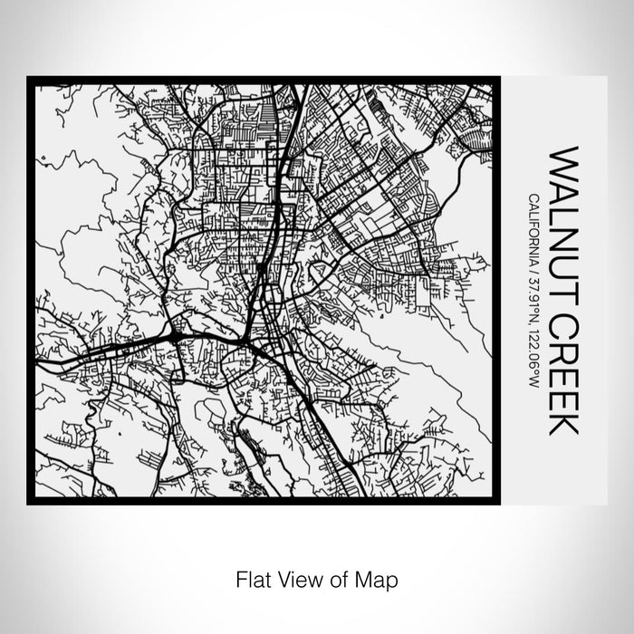 Rendered View of Walnut Creek California Map on 20oz Stainless Steel Insulated Bottle with Bamboo Top in Matte White with printed Tactile Lines Map in Black