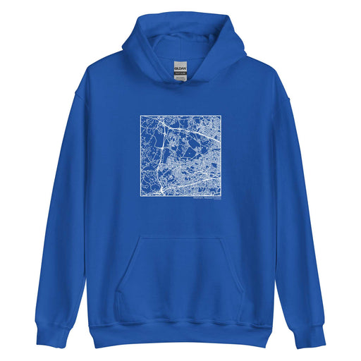 Waltham Massachusetts  Map Unisex Hoodie Sweater with City inscription in Royal Blue