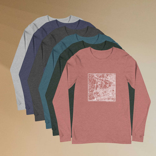 Waltham Massachusetts  Map Unisex Long-Sleeve T-shirts in Multiple Colors