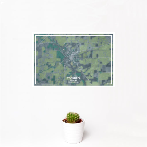12x18 Warren Indiana Map Print Landscape Orientation in Afternoon Style With Small Cactus Plant in White Planter