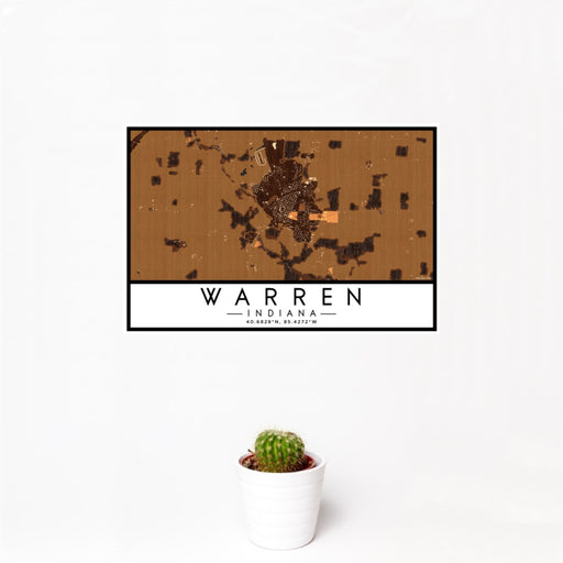 12x18 Warren Indiana Map Print Landscape Orientation in Ember Style With Small Cactus Plant in White Planter
