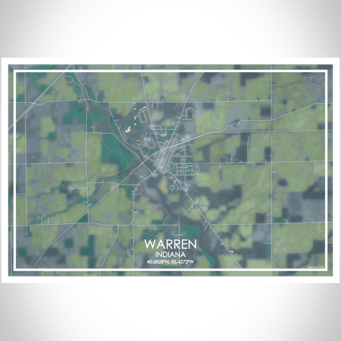 Warren Indiana Map Print Landscape Orientation in Afternoon Style With Shaded Background