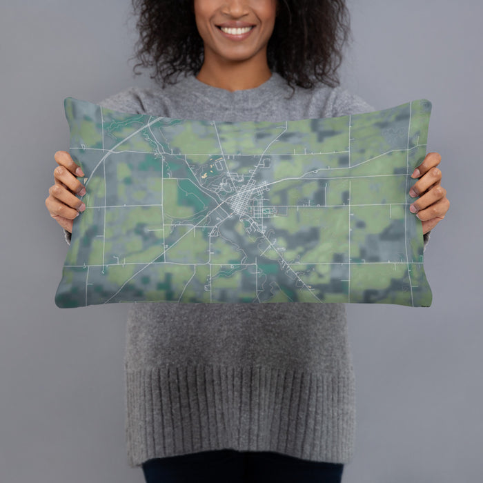 Person holding 20x12 Custom Warren Indiana Map Throw Pillow in Afternoon