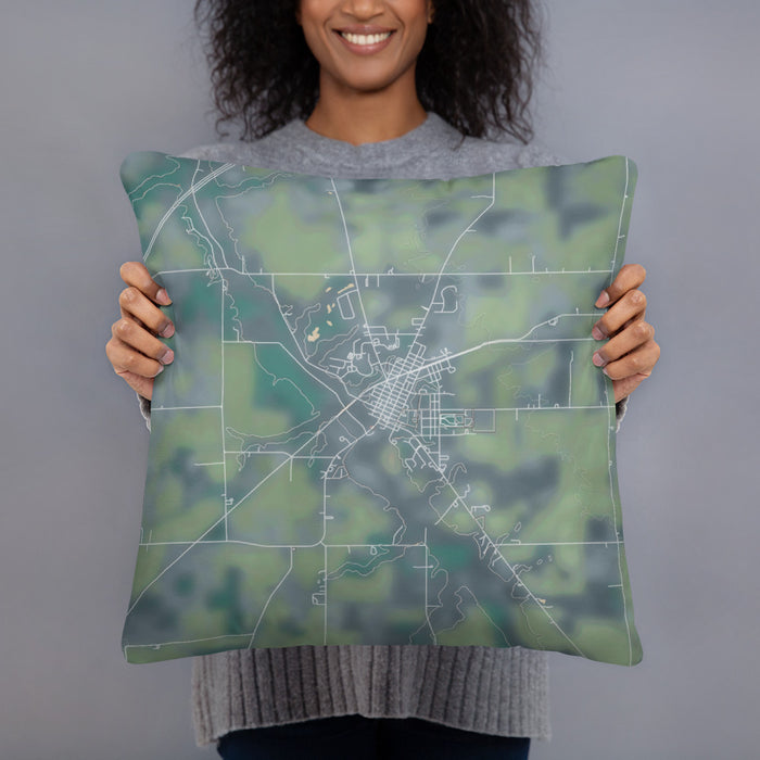 Person holding 18x18 Custom Warren Indiana Map Throw Pillow in Afternoon