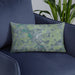 Custom Warren Indiana Map Throw Pillow in Afternoon on Blue Colored Chair