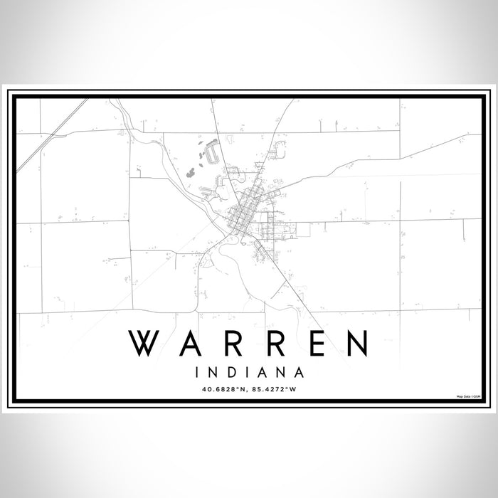 Warren Indiana Map Print Landscape Orientation in Classic Style With Shaded Background
