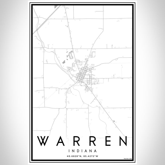Warren Indiana Map Print Portrait Orientation in Classic Style With Shaded Background