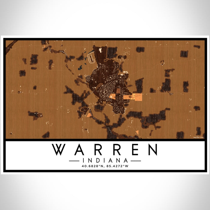 Warren Indiana Map Print Landscape Orientation in Ember Style With Shaded Background