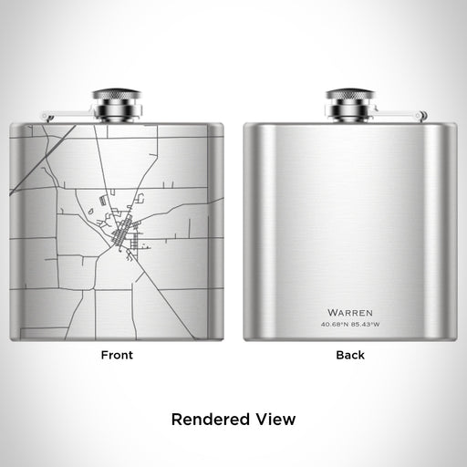 Rendered View of Warren Indiana Map Engraving on 6oz Stainless Steel Flask
