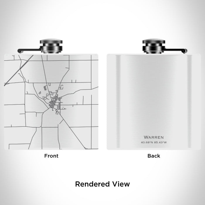 Rendered View of Warren Indiana Map Engraving on 6oz Stainless Steel Flask in White