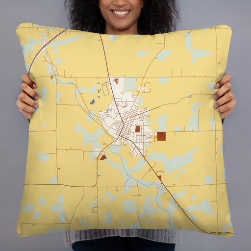Person holding 22x22 Custom Warren Indiana Map Throw Pillow in Woodblock