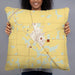 Person holding 22x22 Custom Warren Indiana Map Throw Pillow in Woodblock