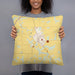 Person holding 18x18 Custom Warren Indiana Map Throw Pillow in Woodblock