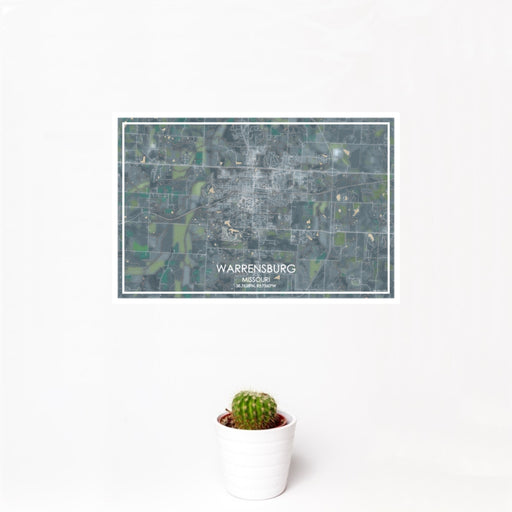 12x18 Warrensburg Missouri Map Print Landscape Orientation in Afternoon Style With Small Cactus Plant in White Planter