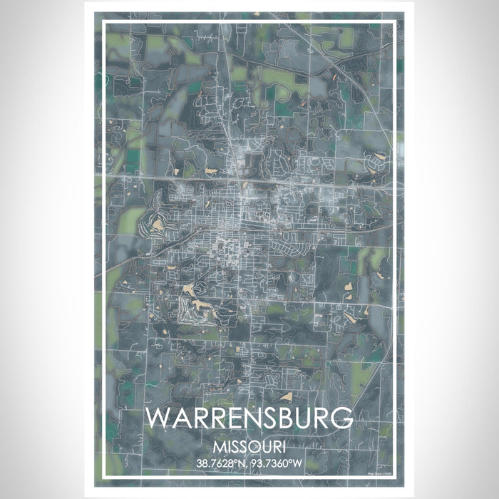 Warrensburg Missouri Map Print Portrait Orientation in Afternoon Style With Shaded Background