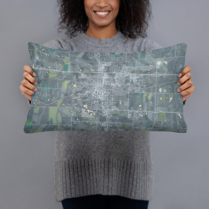 Person holding 20x12 Custom Warrensburg Missouri Map Throw Pillow in Afternoon
