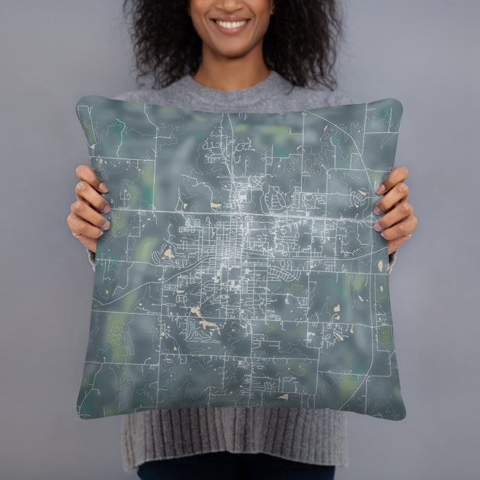 Person holding 18x18 Custom Warrensburg Missouri Map Throw Pillow in Afternoon