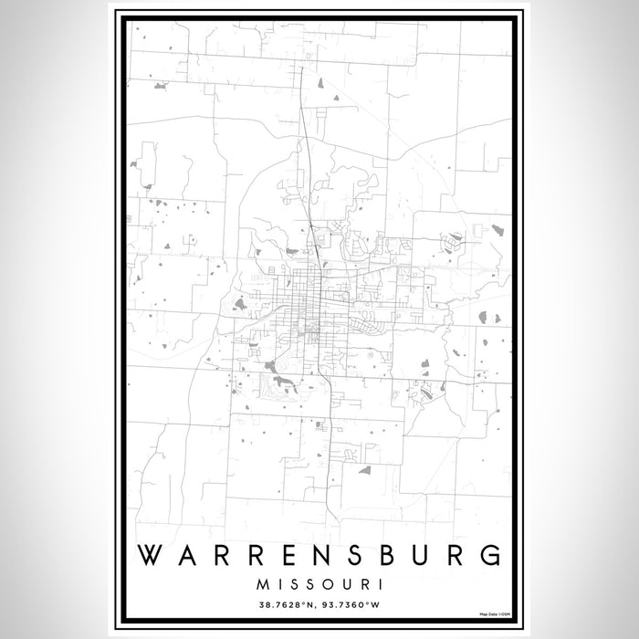 Warrensburg Missouri Map Print Portrait Orientation in Classic Style With Shaded Background