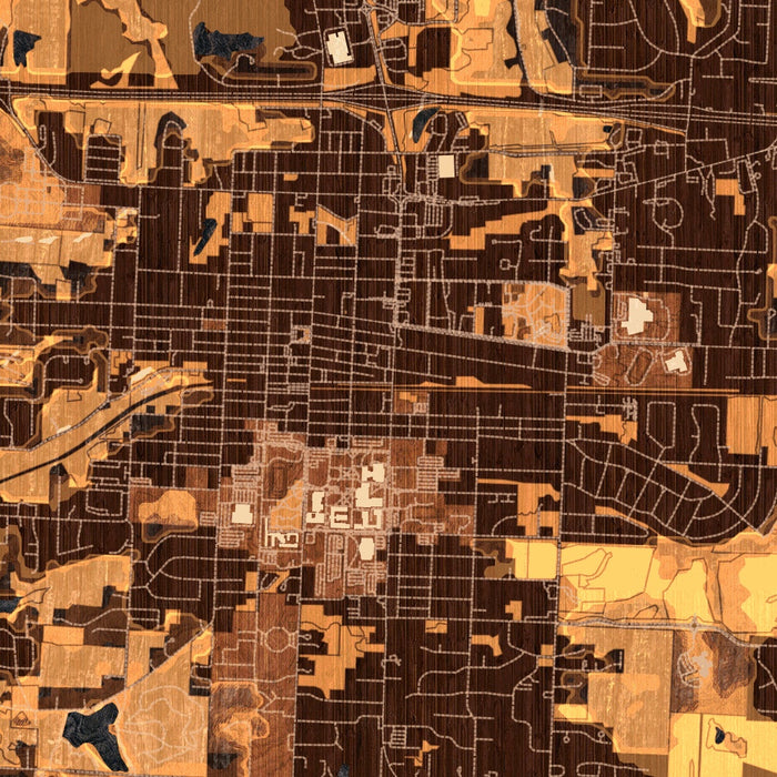 Warrensburg Missouri Map Print in Ember Style Zoomed In Close Up Showing Details