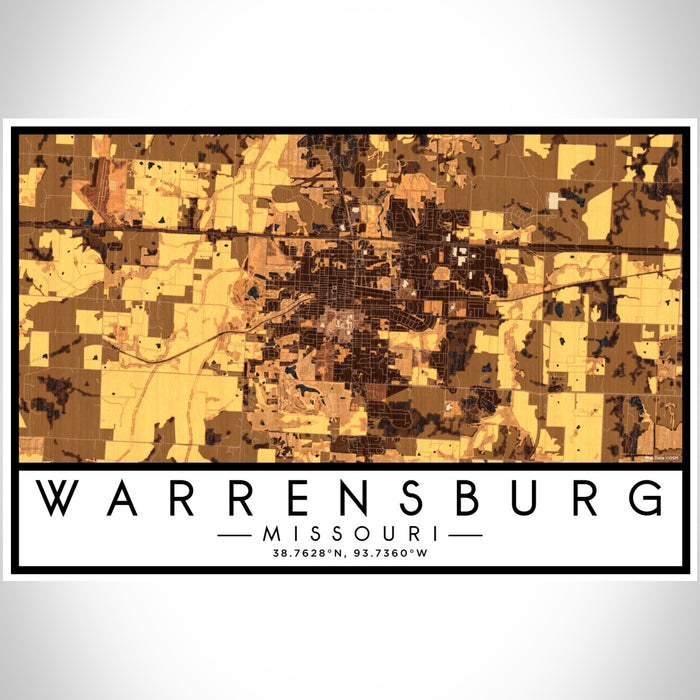 Warrensburg Missouri Map Print Landscape Orientation in Ember Style With Shaded Background
