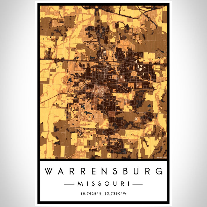 Warrensburg Missouri Map Print Portrait Orientation in Ember Style With Shaded Background