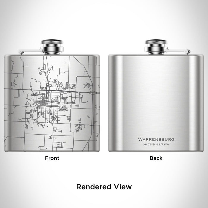 Rendered View of Warrensburg Missouri Map Engraving on 6oz Stainless Steel Flask