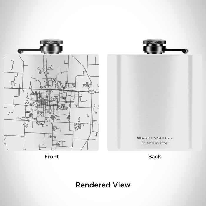 Rendered View of Warrensburg Missouri Map Engraving on 6oz Stainless Steel Flask in White