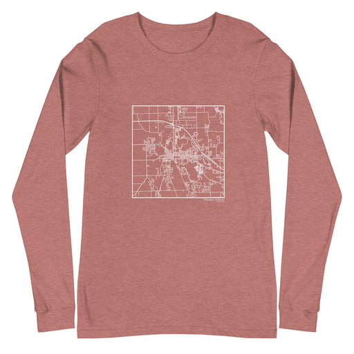 Warsaw Indiana  Map Unisex Long-Sleeve T-shirt with City inscription in Heather Mauve
