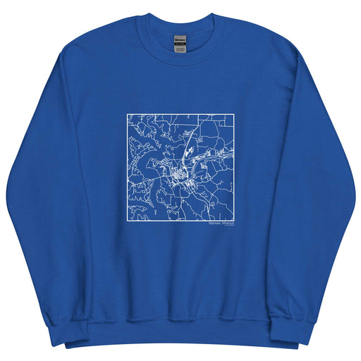 Warsaw Missouri  Map Unisex Crewneck Sweater with City inscription in Royal Blue