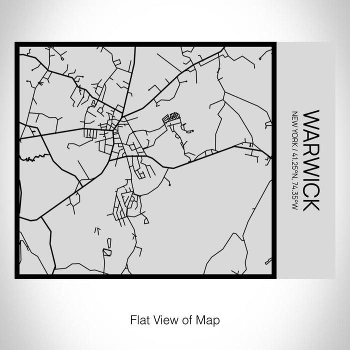 Rendered View of Warwick New York Map on 20oz Stainless Steel Insulated Bottle with Bamboo Top with printed Tactile Lines Map in Black