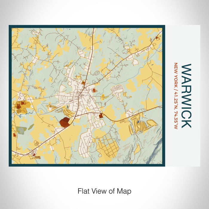 Rendered View of Warwick New York Map on 20oz Stainless Steel Insulated Bottle with Bamboo Top with printed woodblock style map