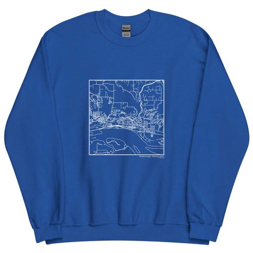 Washougal Washington  Map Unisex Crewneck Sweater with City inscription in Royal Blue