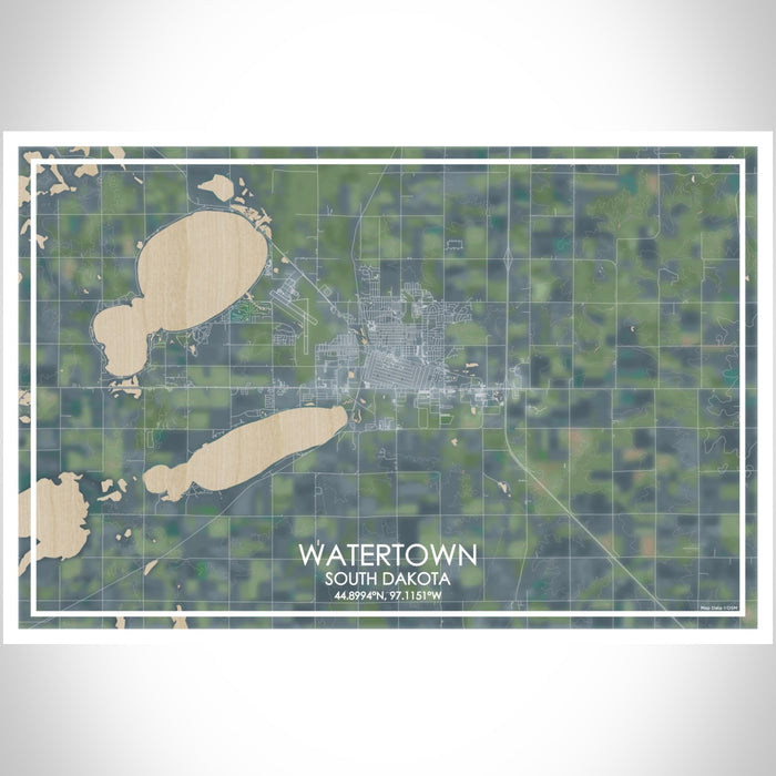 Watertown South Dakota Map Print Landscape Orientation in Afternoon Style With Shaded Background