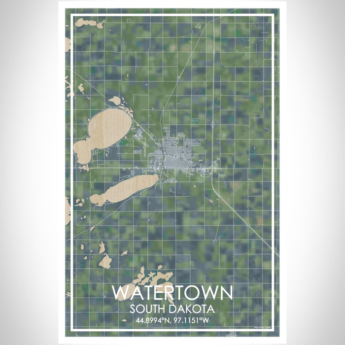 Watertown South Dakota Map Print Portrait Orientation in Afternoon Style With Shaded Background