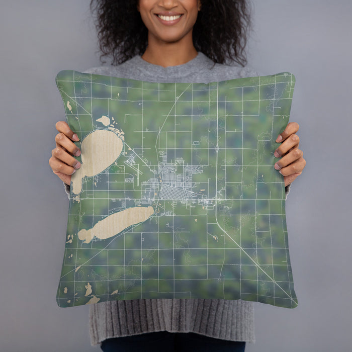 Person holding 18x18 Custom Watertown South Dakota Map Throw Pillow in Afternoon