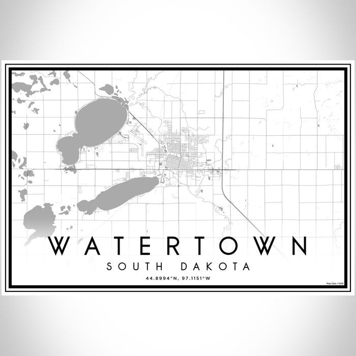 Watertown South Dakota Map Print Landscape Orientation in Classic Style With Shaded Background