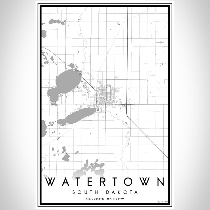 Watertown South Dakota Map Print Portrait Orientation in Classic Style With Shaded Background