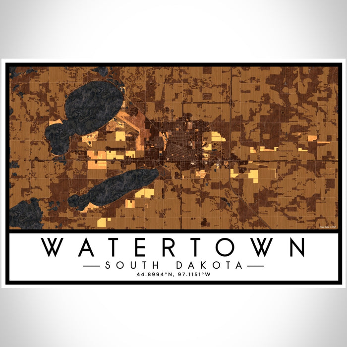 Watertown South Dakota Map Print Landscape Orientation in Ember Style With Shaded Background