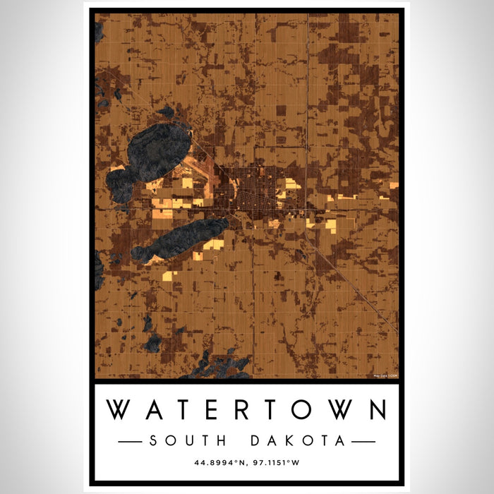 Watertown South Dakota Map Print Portrait Orientation in Ember Style With Shaded Background