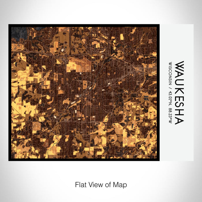 Rendered View of Waukesha Wisconsin Map on 20oz Stainless Steel Insulated Bottle with Bamboo Top with printed ember style map