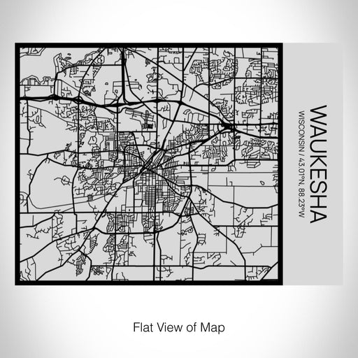 Rendered View of Waukesha Wisconsin Map on 20oz Stainless Steel Insulated Bottle with Bamboo Top with printed Tactile Lines Map in Black