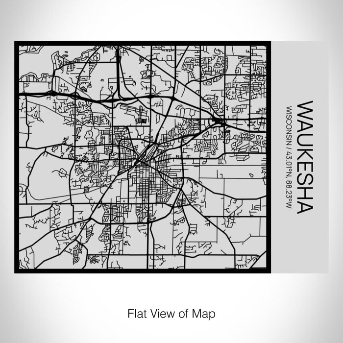 Rendered View of Waukesha Wisconsin Map on 20oz Stainless Steel Insulated Bottle with Bamboo Top with printed Tactile Lines Map in Black