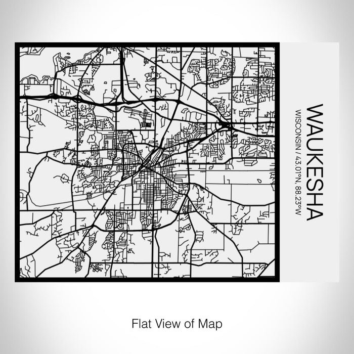 Rendered View of Waukesha Wisconsin Map on 20oz Stainless Steel Insulated Bottle with Bamboo Top in Matte White with printed Tactile Lines Map in Black