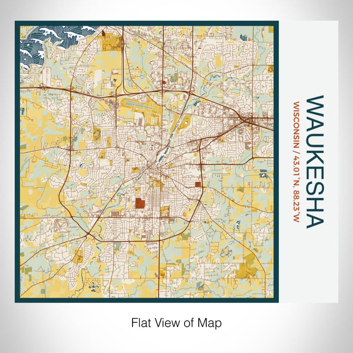 Rendered View of Waukesha Wisconsin Map on 17oz Stainless Steel Insulated Tumbler in Woodblock Map Style