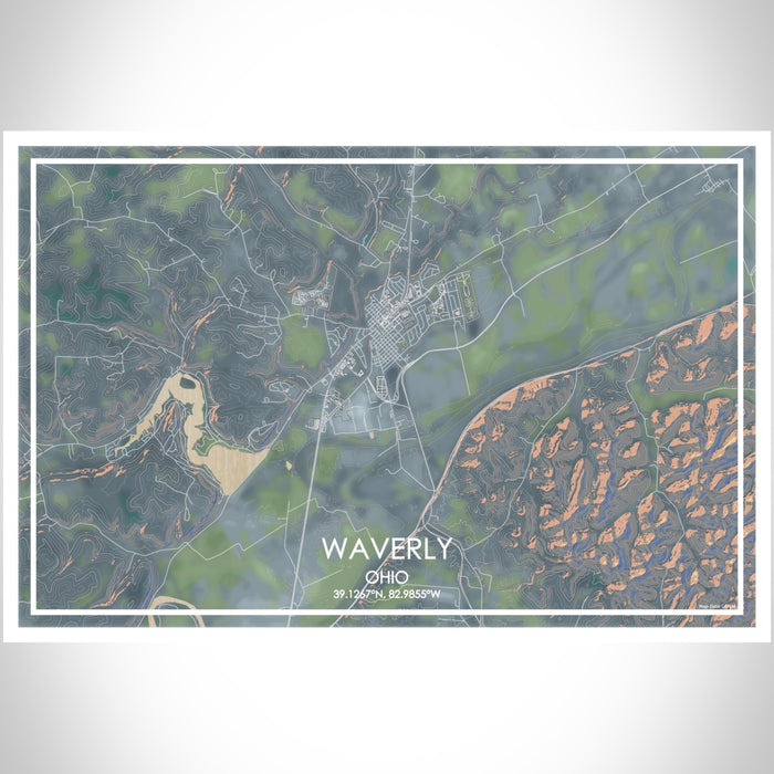 Waverly Ohio Map Print Landscape Orientation in Afternoon Style With Shaded Background
